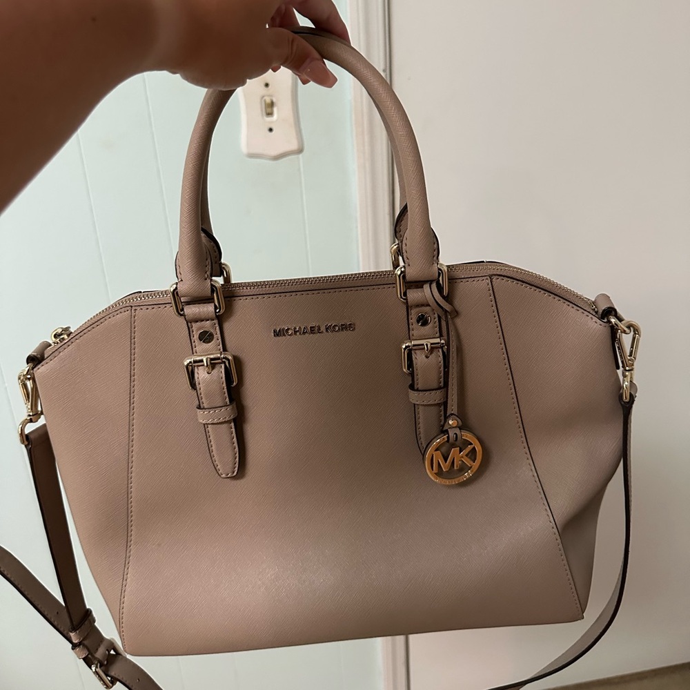 Michael Kors Taupe Satchel with Gold Accents